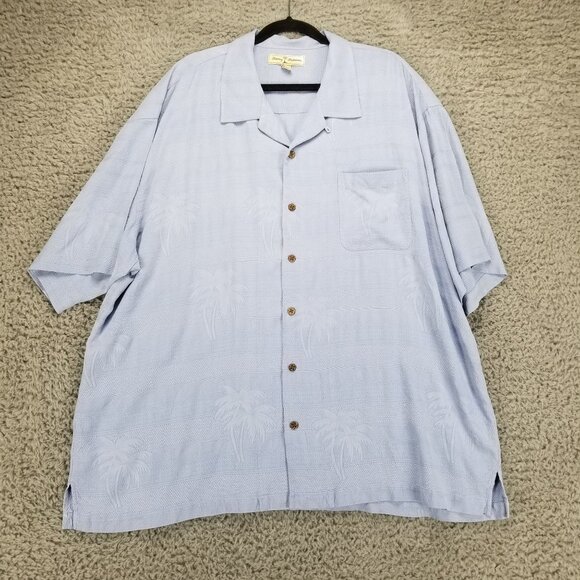 Tommy Bahama Shirt Mens XXL Light Blue 100% Silk Button Tropical - Picture 1 of 8